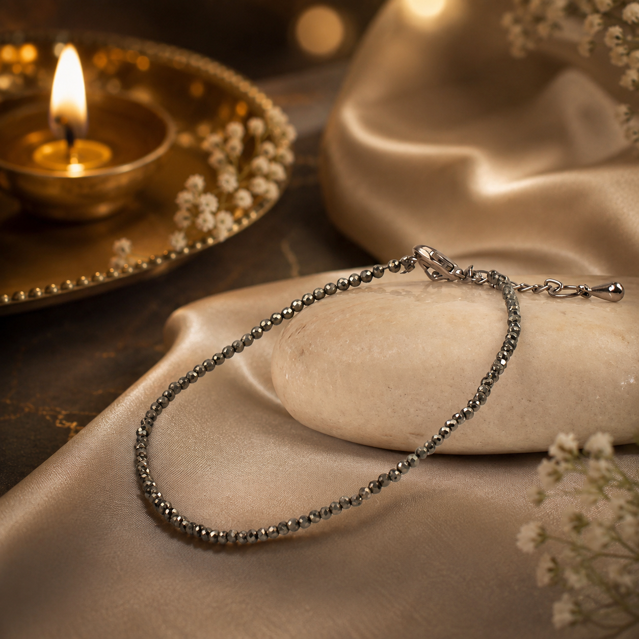 Raw Pyrite Anklet | Natural Crystal Anklet for Prosperity & Confidence