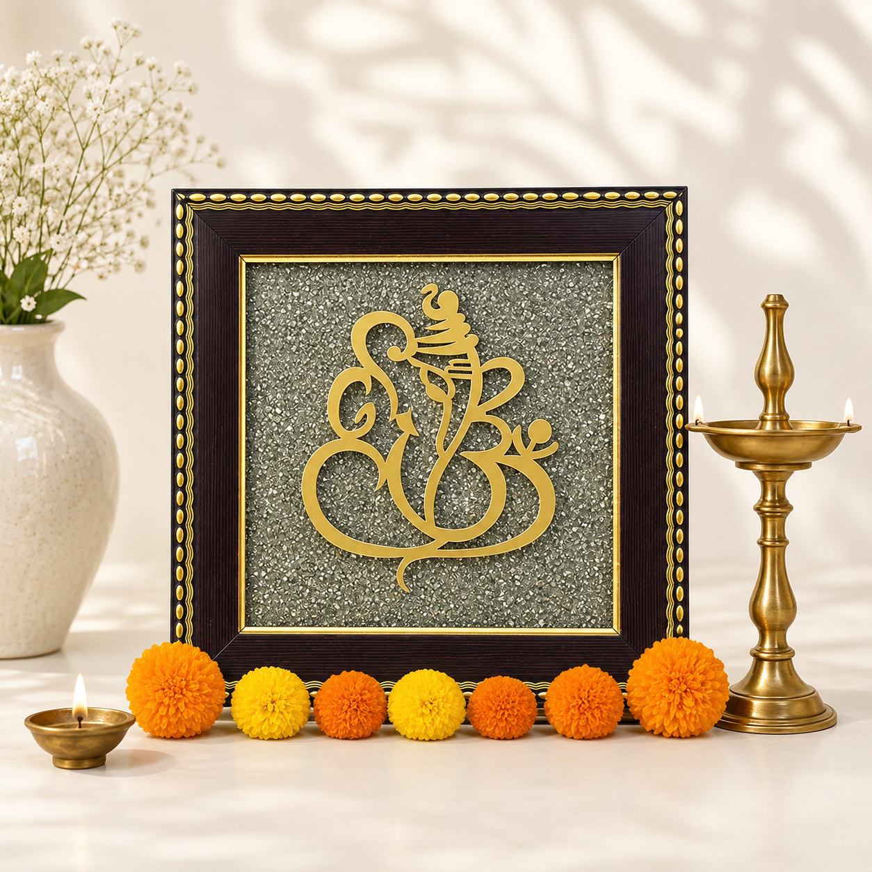 Ganesh Ji on Raw Pyrite Frame
