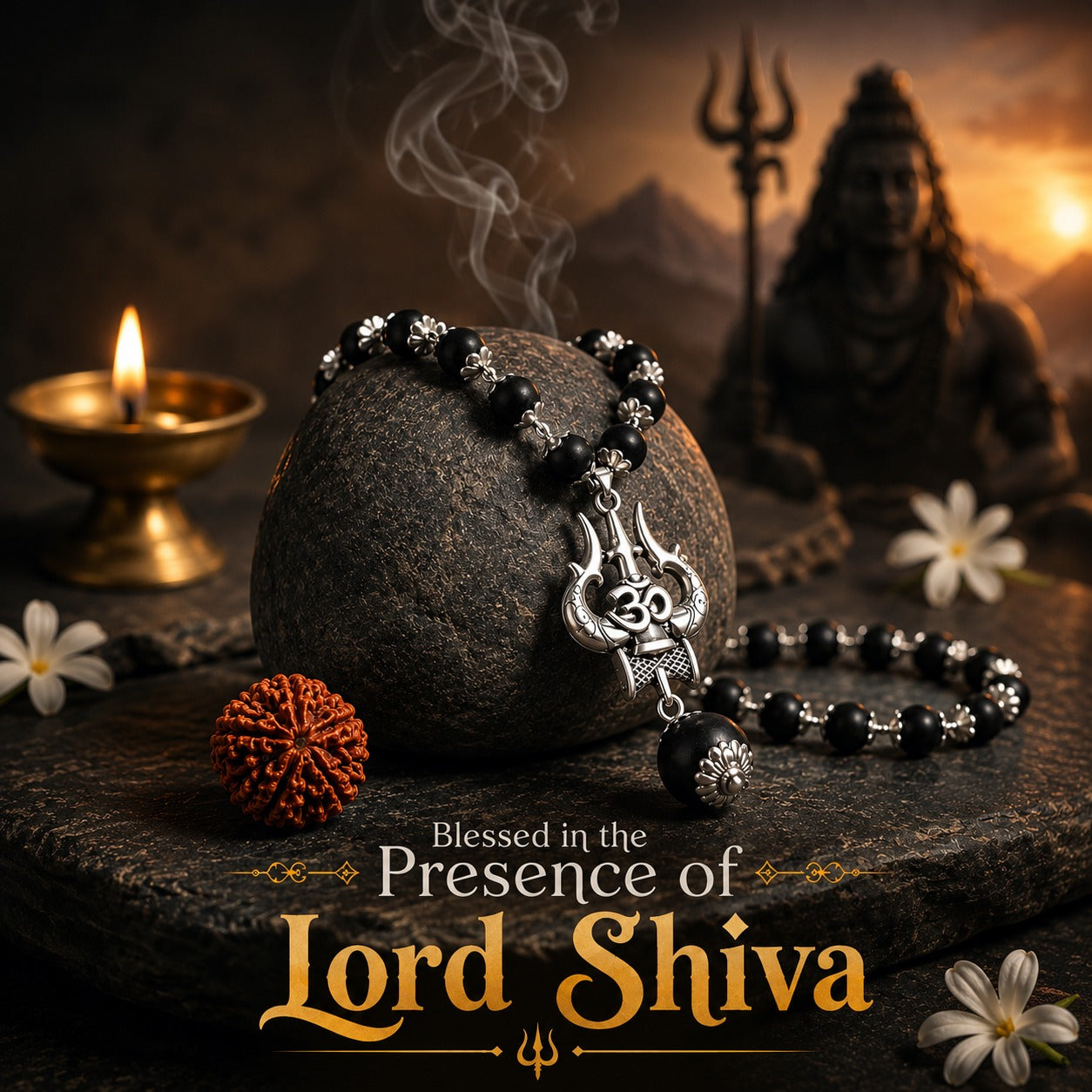 Karungali Mala with Om Shiva Trishul Pendant