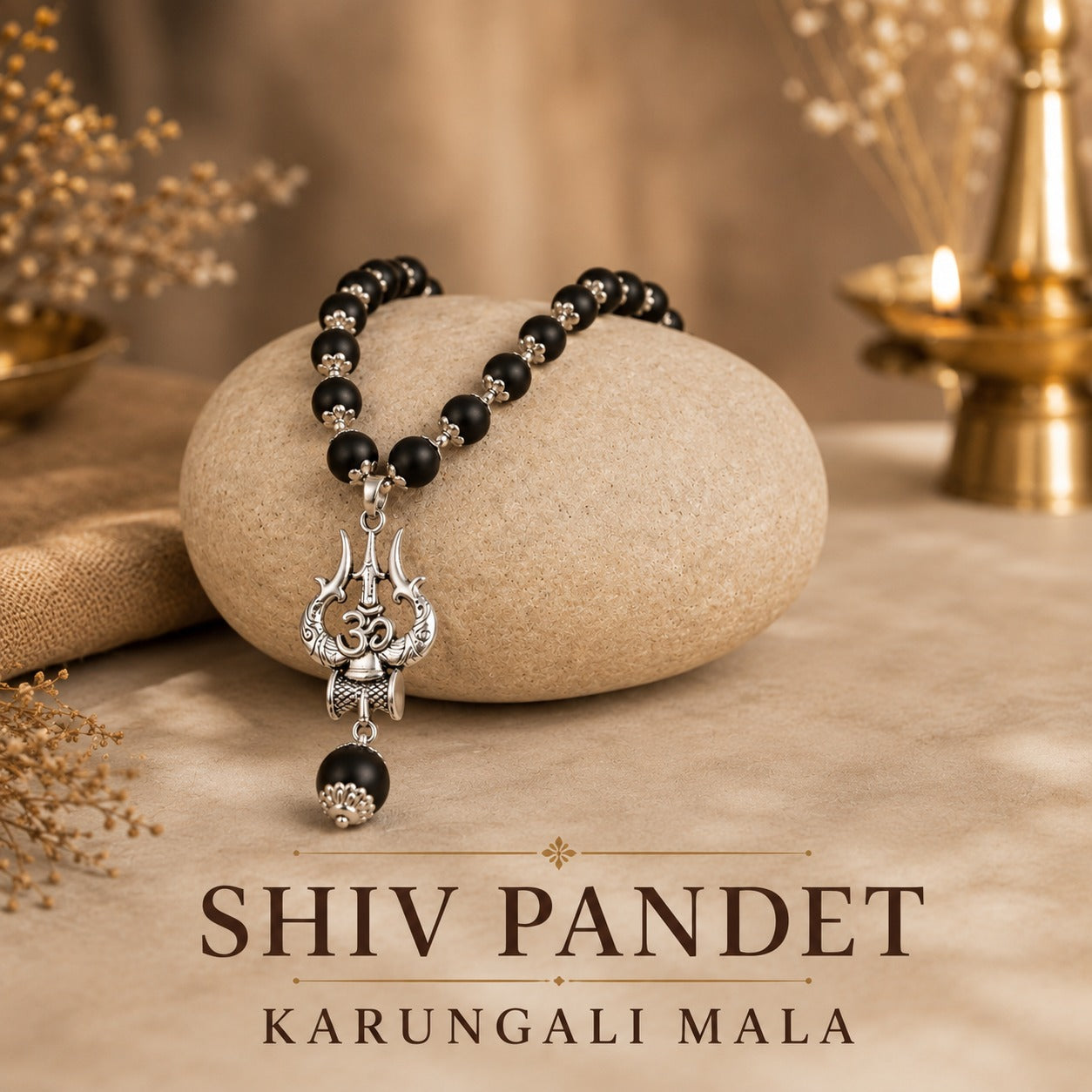 Karungali Mala with Om Shiva Trishul Pendant